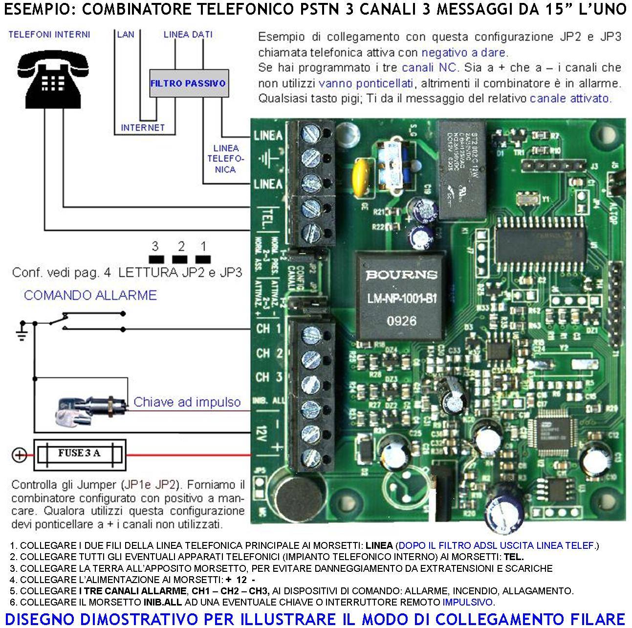 Chiamata Telefonica Allarme Furto Linea Fissa 3 Canali Programmabili 3 Messaggi da 15” Sintesi Vocale Senza Risposta R-2