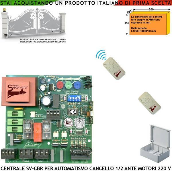 Scheda Elettronica Cancello 2 Ante Battente 220 V 50 Hz Contenitore IP55 Incorpora Ricevente 433,92 MHz 2 Radiocomando
