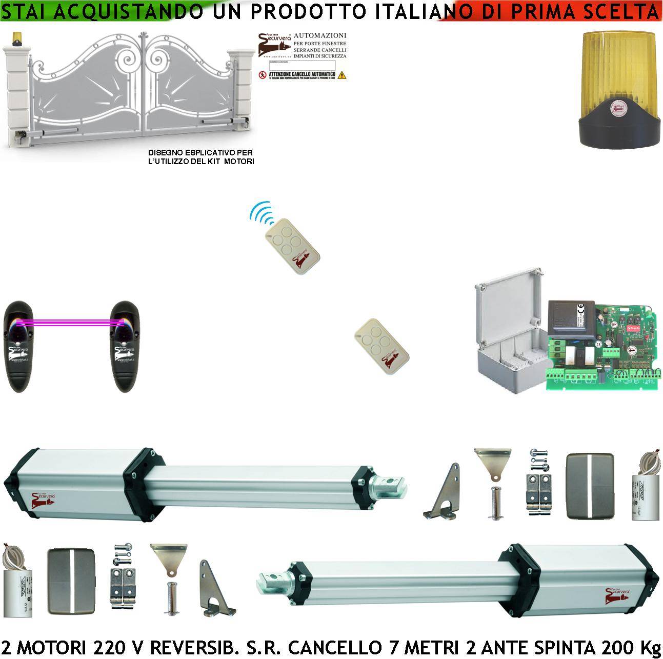 Kit Base Automatismo 230 V Ricambio x Cancello da 7 Metri 2 Ante da 3,5 Metri 2 Motori Lineari 220 V Stelo Retrattile-0