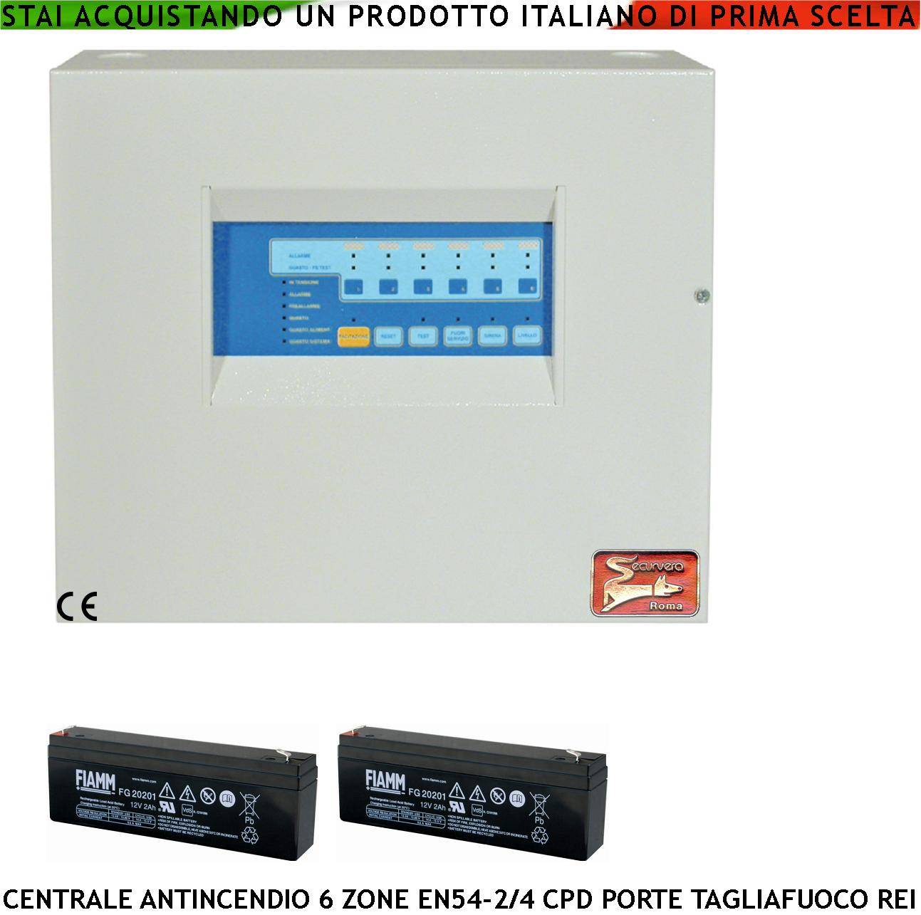 CENTRALE ANTINCENDIO 6 ZONE GESTISCE 192 SENSORI COMANDA BLOCCA PORTE R.E.I ALLARME TELEFONICO SIRENE SPEGNIMENTO 2 BA-0
