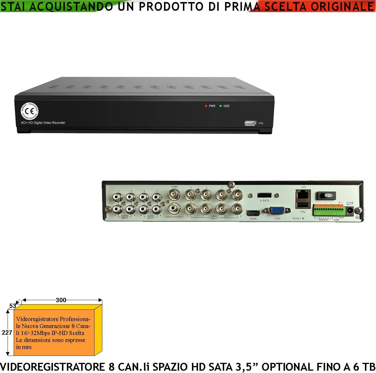 Videoregistratore Multicontrollo DVR 8 Canali Audio Video 5MPX (Spazio Per HDD SATA 3.5″ Non Compreso) 4 IP Statico e-0