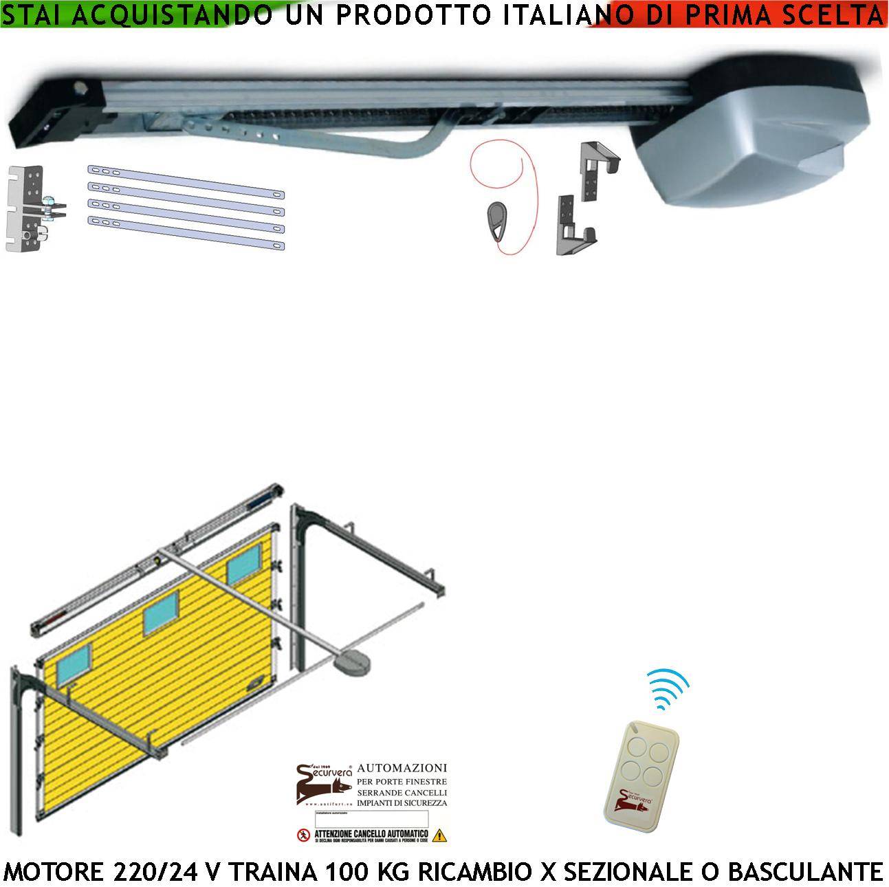 PORTA BASCULANTE SEZIONALE 100 KG MOTORE 220/24 V RICAMBIO AUTOMATISMO RADIOCOMANDO BINARIO 3 METRI SISTEMA AUTOREVERS-0