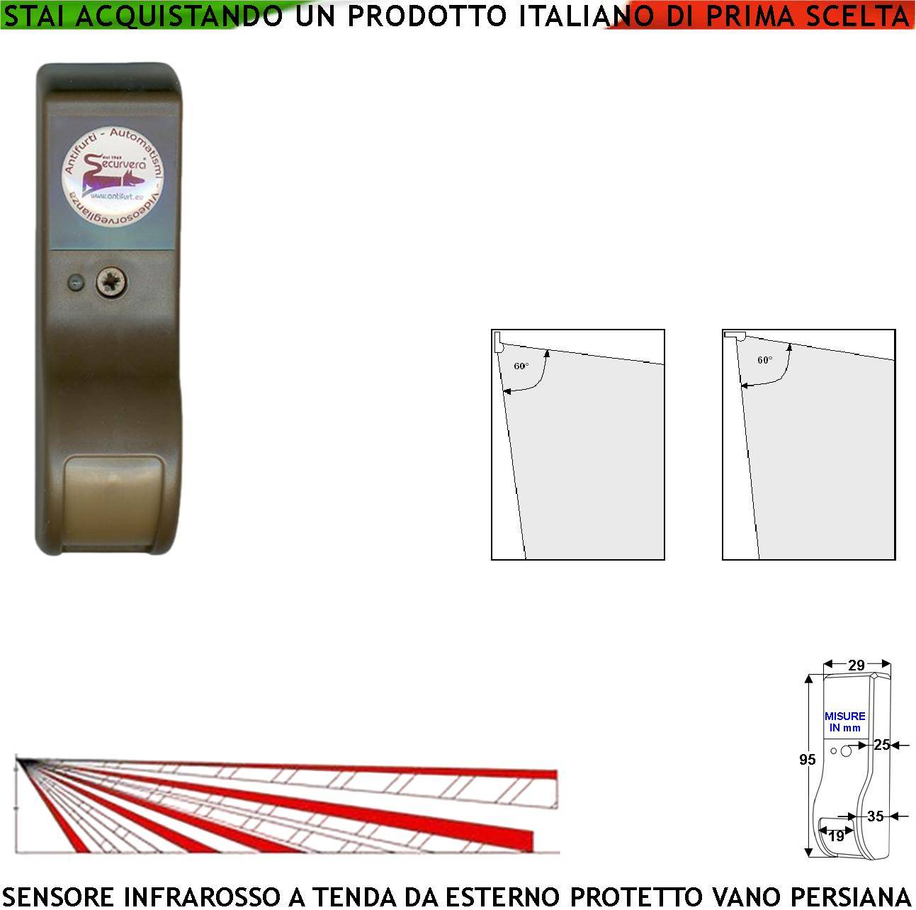 Infrarosso Dual Pir Tenda Esterno Protetto Sensore Marrone Rileva Intruso Vano Persiana Invia Allarme Portata 8 MT 60°-0