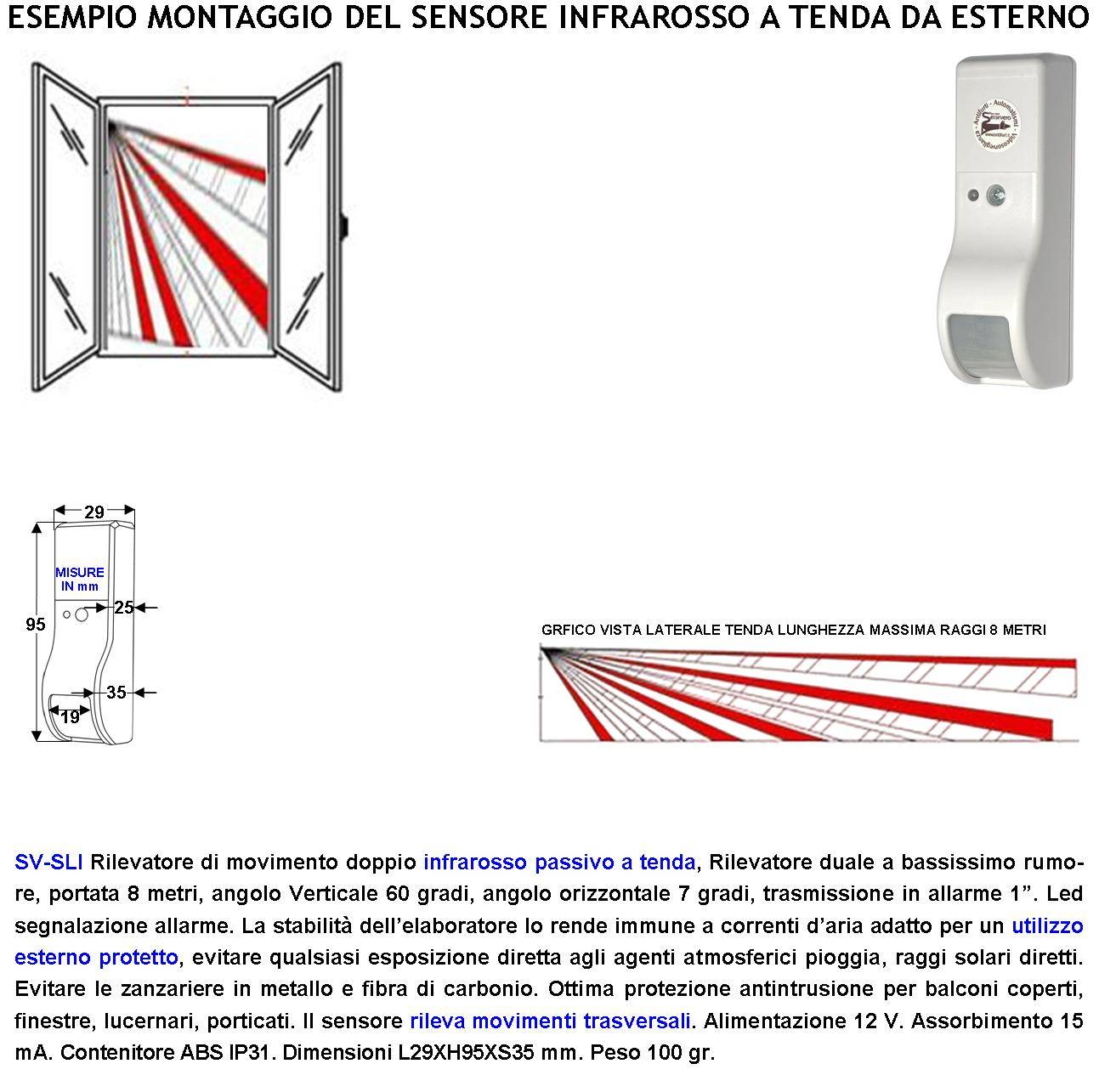 Infrarosso Dual Pir Tenda Esterno Protetto Sensore Marrone Rileva Intruso Vano Persiana Invia Allarme Portata 8 MT 60°-2