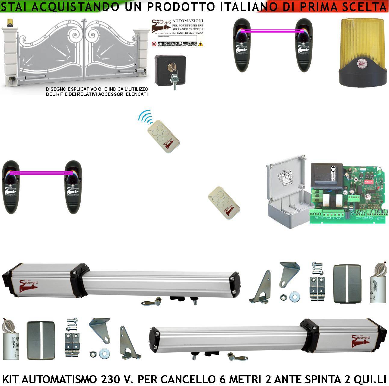 Cancello Automatico 6 Metri 2 Ante Kit Base 2 Motori Elettromeccanici 230 V Corsa 500 mm Spinta 2 Q.li Centrale Con Ra-0
