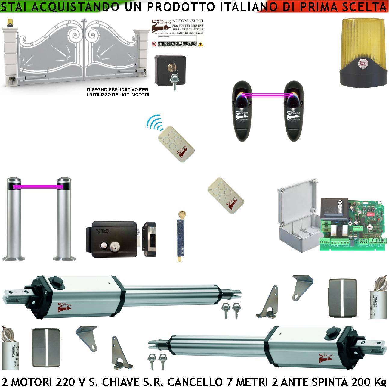 Cancello Elettrico 7 MT 2 Ante da 3,5 Metri Kit Automatismo 2 Motori Elettromeccanici 230 V Stelo Retrattile Autoblocc-0