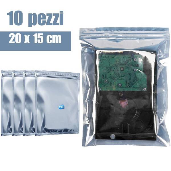 10 X Buste Antistatiche 20 X 15 Cm Hard Disk Ssd 3,5" Sata Sas Con Zip Ide Scsi