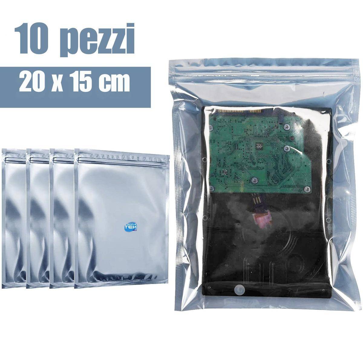 10 X Buste Antistatiche 20 X 15 Cm Hard Disk Ssd 3,5" Sata Sas Con Zip Ide Scsi-0