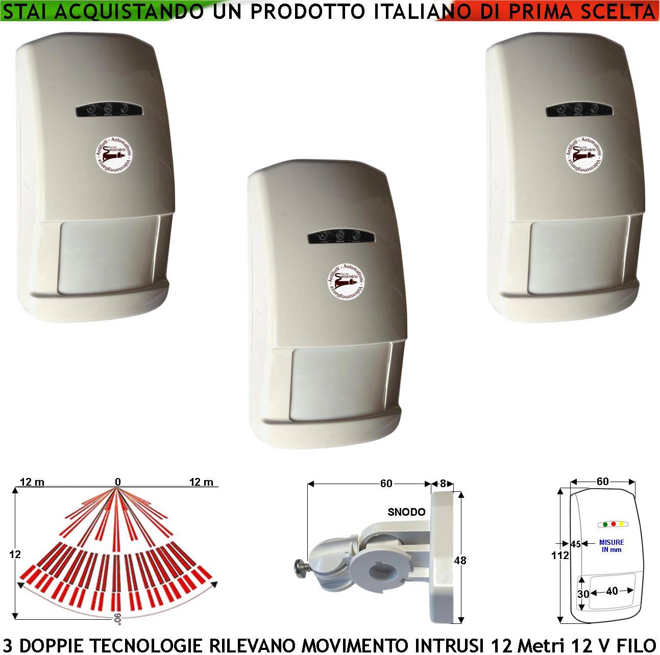 Doppia Tecnologia Grandangolo Tre Sensori di Movimento Per Allarme Portata 12 MT da Interno Rilevano Intrusi 90 Gradi-0