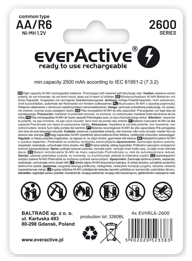 Batterie Ricaricabili EverActive EVHRL6-2600 2500 mAh 1,2 V-1