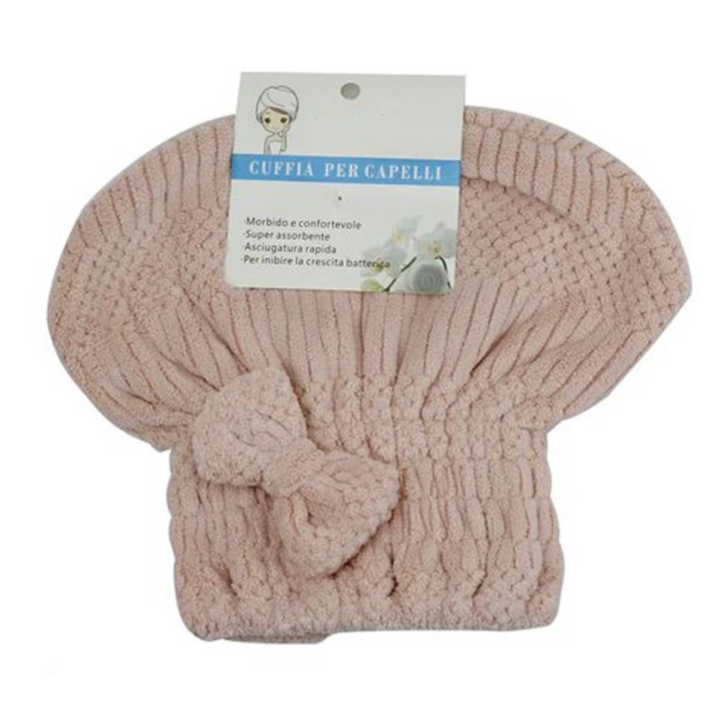 Cuffia Asciuga Capelli Asciugamano Doccia Morbido Assorbente Fiocco Rosa 79625 --0