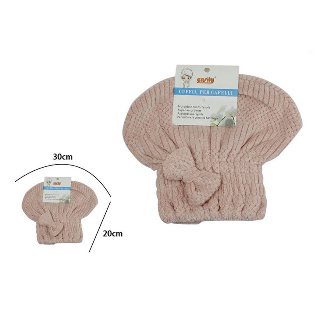 Cuffia Asciuga Capelli Asciugamano Doccia Morbido Assorbente Fiocco Rosa 79625 --1
