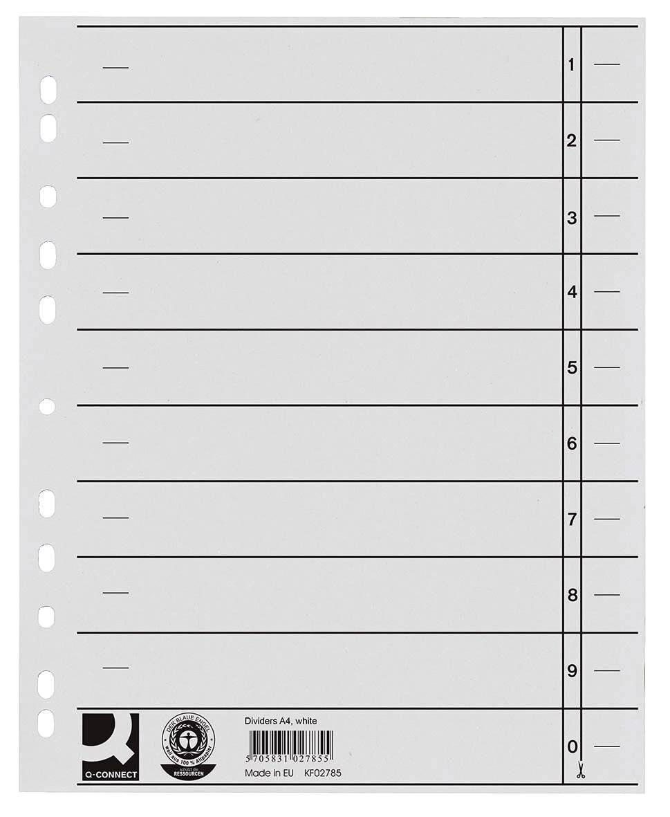 Separatore per archivio con perforazione universale Q-Connect 24x30 cm 230 g/m² bianco conf. da 100 - KF02785-0