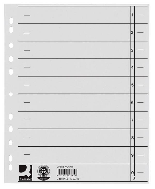 Separatore per archivio con perforazione universale Q-Connect 24x30 cm 230 g/m² bianco  conf. da 100 - KF02785
