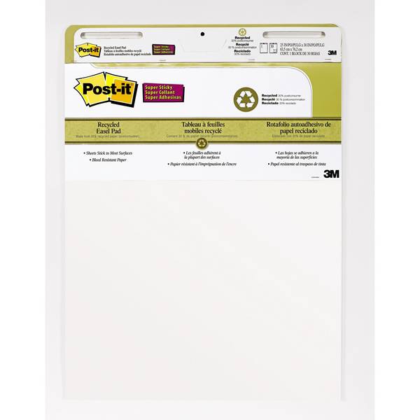 Blocco da parete Super Sticky - 559RP - 63,5 x 77,5 cm - carta riciclata - bianco - 30 fogli - Post it