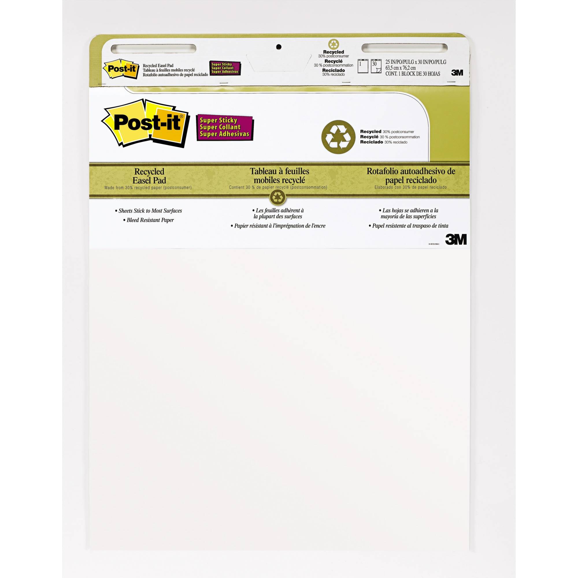 Blocco da parete Super Sticky - 559RP - 63,5 x 77,5 cm - carta riciclata - bianco - 30 fogli - Post it-0