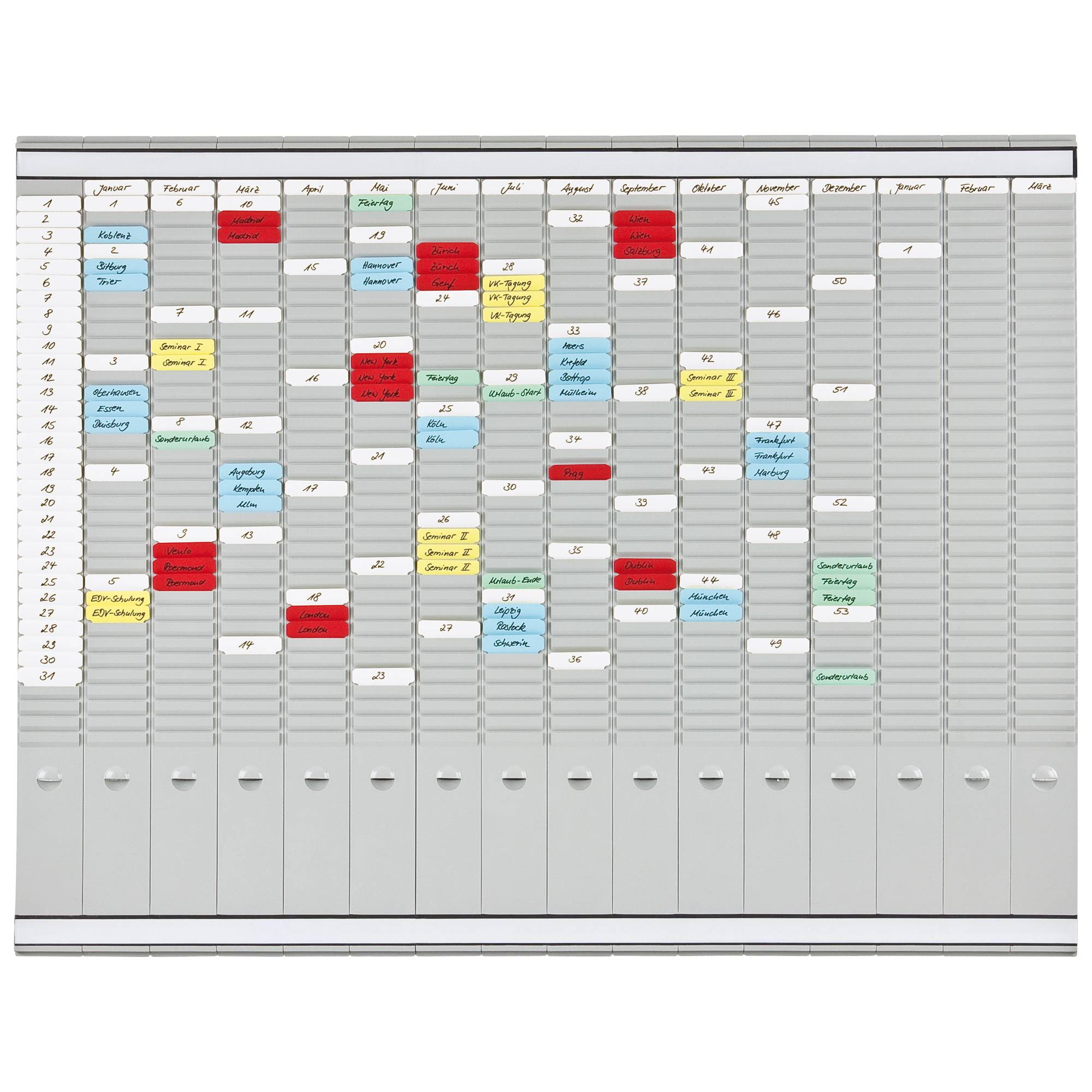 FRANKEN T-Kartentafel Universal Planer (B)1.003 x (H)783 mm Rahmen: Kunststoff, hellgrau, 16 Träger à 35 Schlitze, - 1 S-0