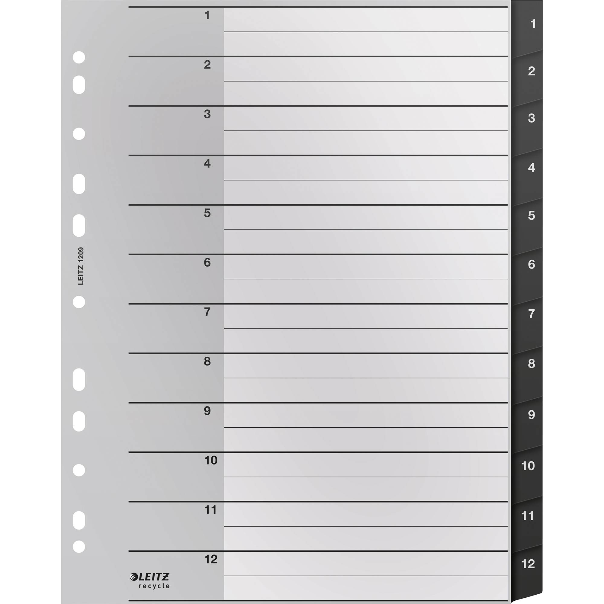 Leitz 12090000 intercalare Indice a linguetta vuota Polipropilene (PP) Nero, Bianco