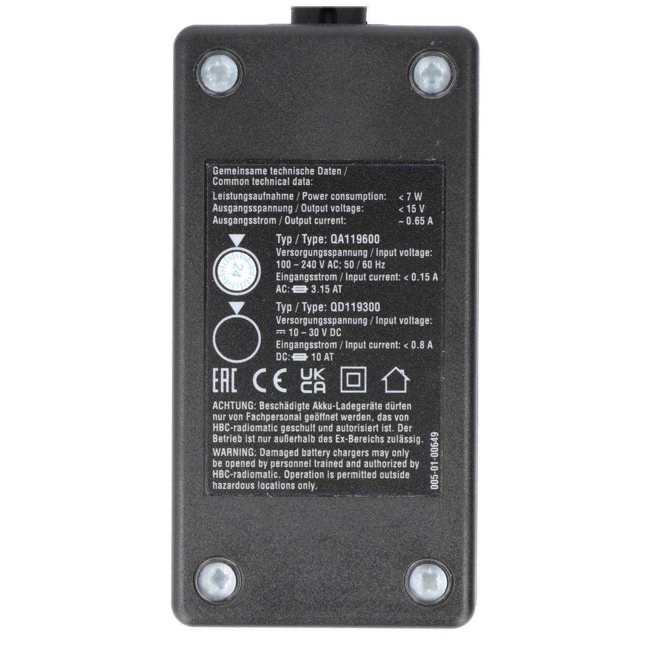 Caricabatterie originale HBC QA119600 per batteria radiocomando FUB09N-4