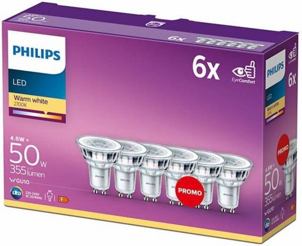 Philips - 929001215233 - Lamps LED GU10 4.6W 355Lm warm white Non-dimmable Spot (set of 6 bulbs)
