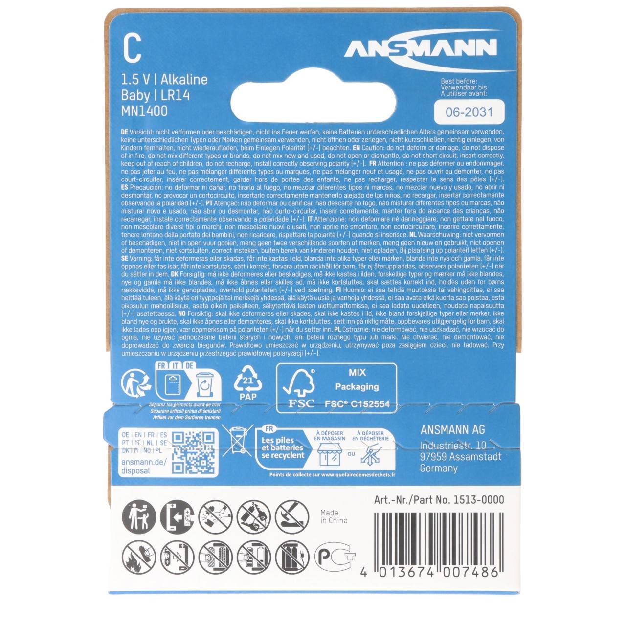 Batteria alcalina Ansmann Baby C, LR14, 1,5 V, blister di carta da 2 pezzi-1