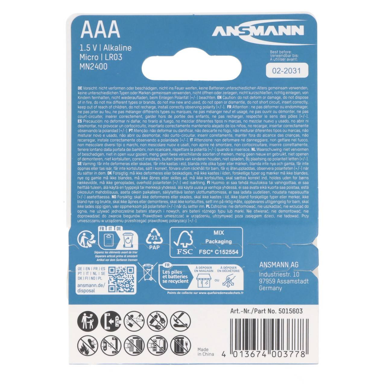 Ansmann X-Power Batteria alcalina Micro AAA, LR3, blister di carta da 2 pezzi-1