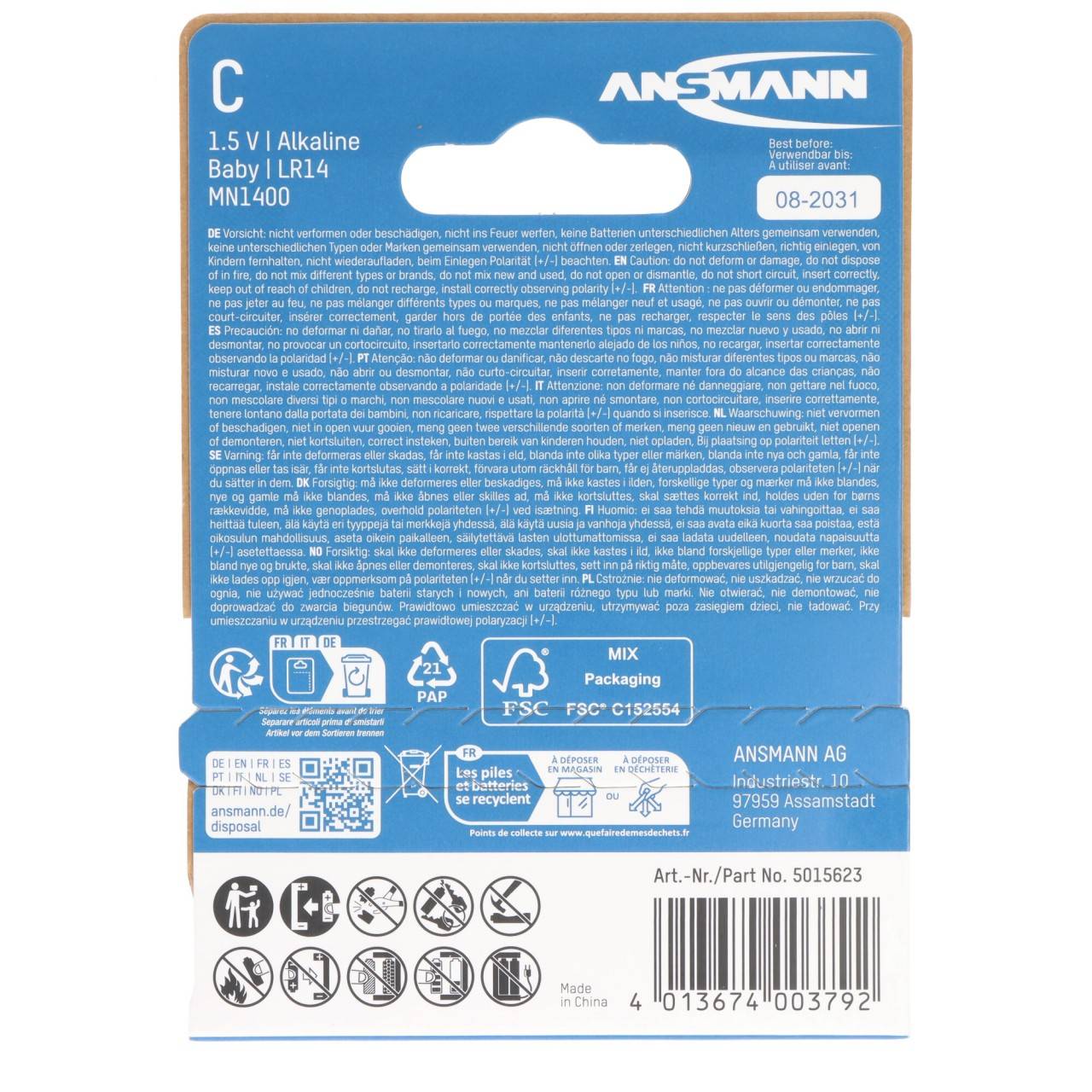 Batteria alcalina Ansmann X-Power Baby C, LR14, blister di carta da 2 pezzi-1