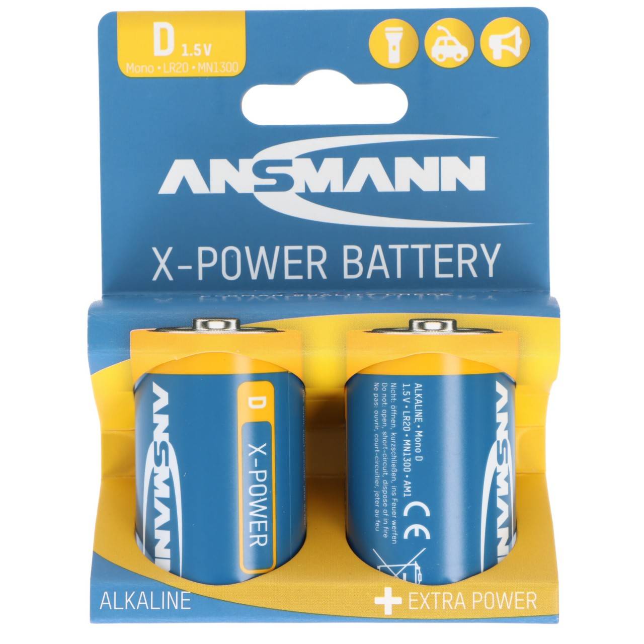 Batteria alcalina Ansmann X-Power Mono D, LR20, blister di carta da 2 pezzi-0