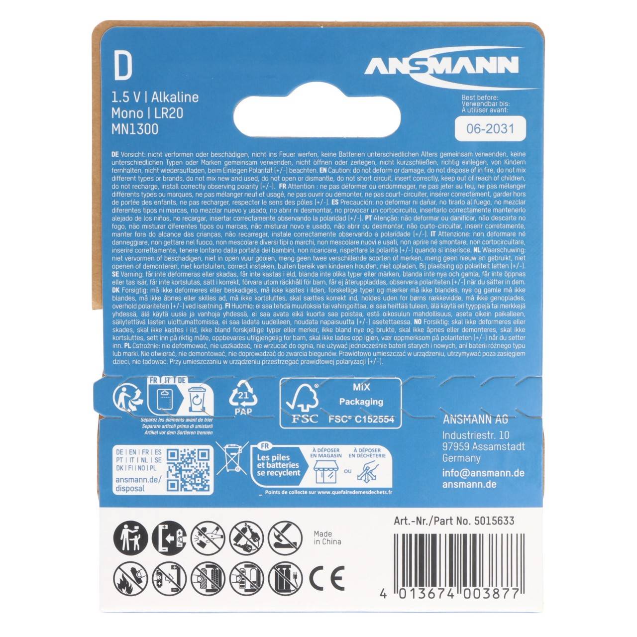 Batteria alcalina Ansmann X-Power Mono D, LR20, blister di carta da 2 pezzi-1