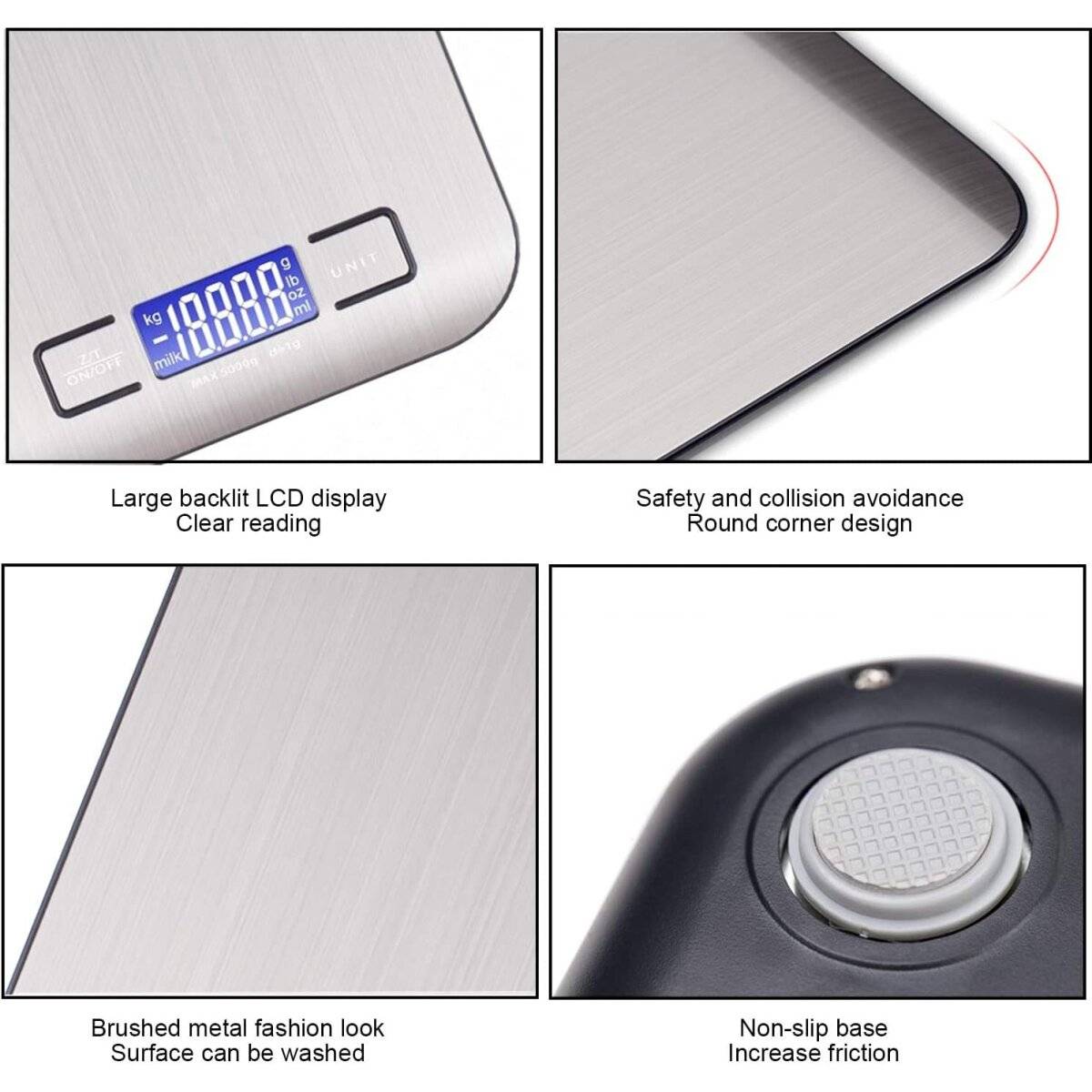Bilancia da cucina digitale 5 kg in acciaio inox con display LCD-2
