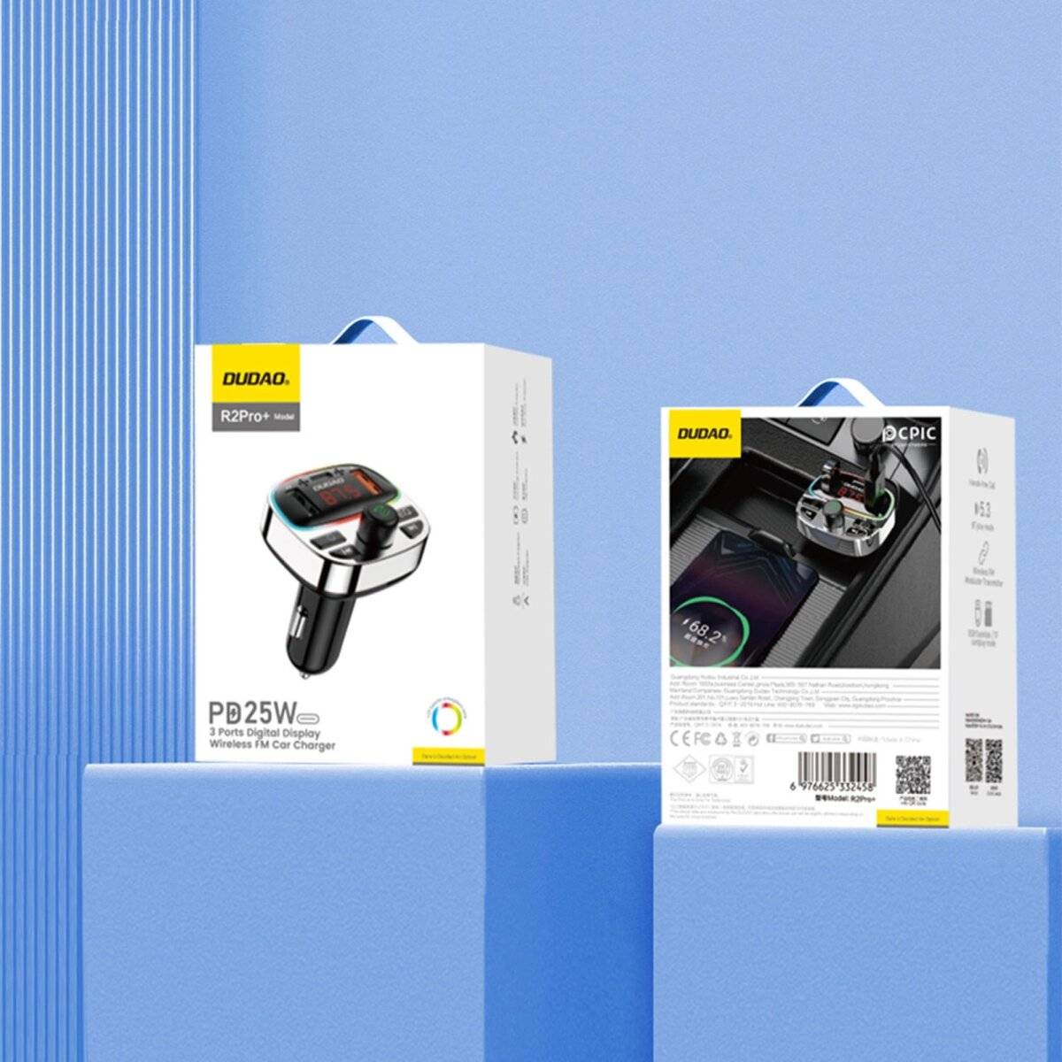 Trasmettitore con porte di ricarica RGB Bluetooth 5.3 PD25W - Nero e Argento-4