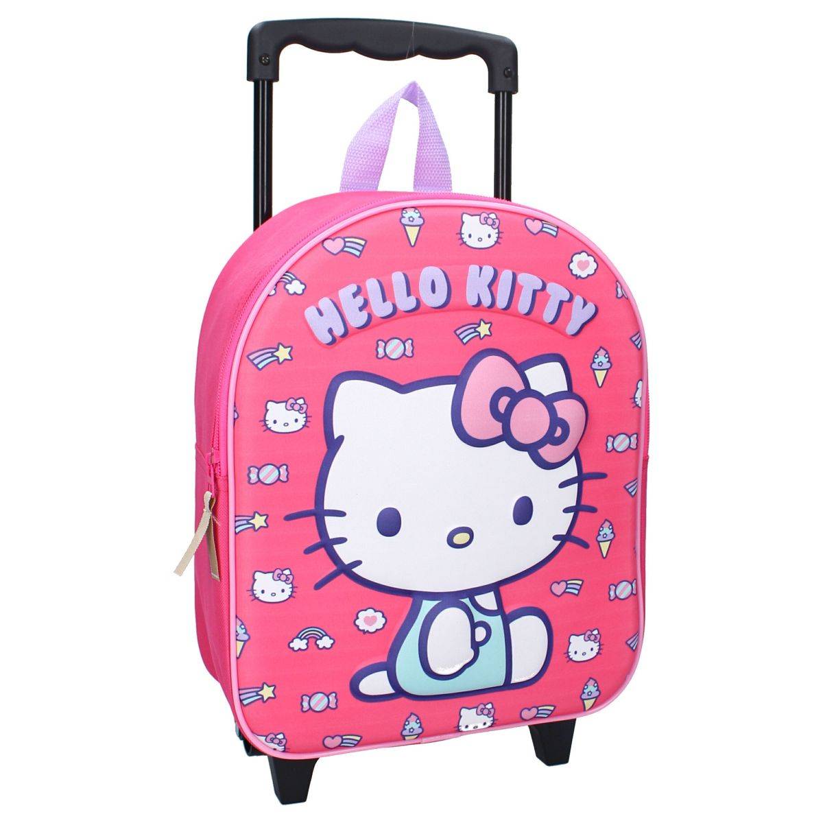 Zaino Trolley 3D Hello Kitty - Trolley rosa con maniglia rimovibile e ruote robuste-0