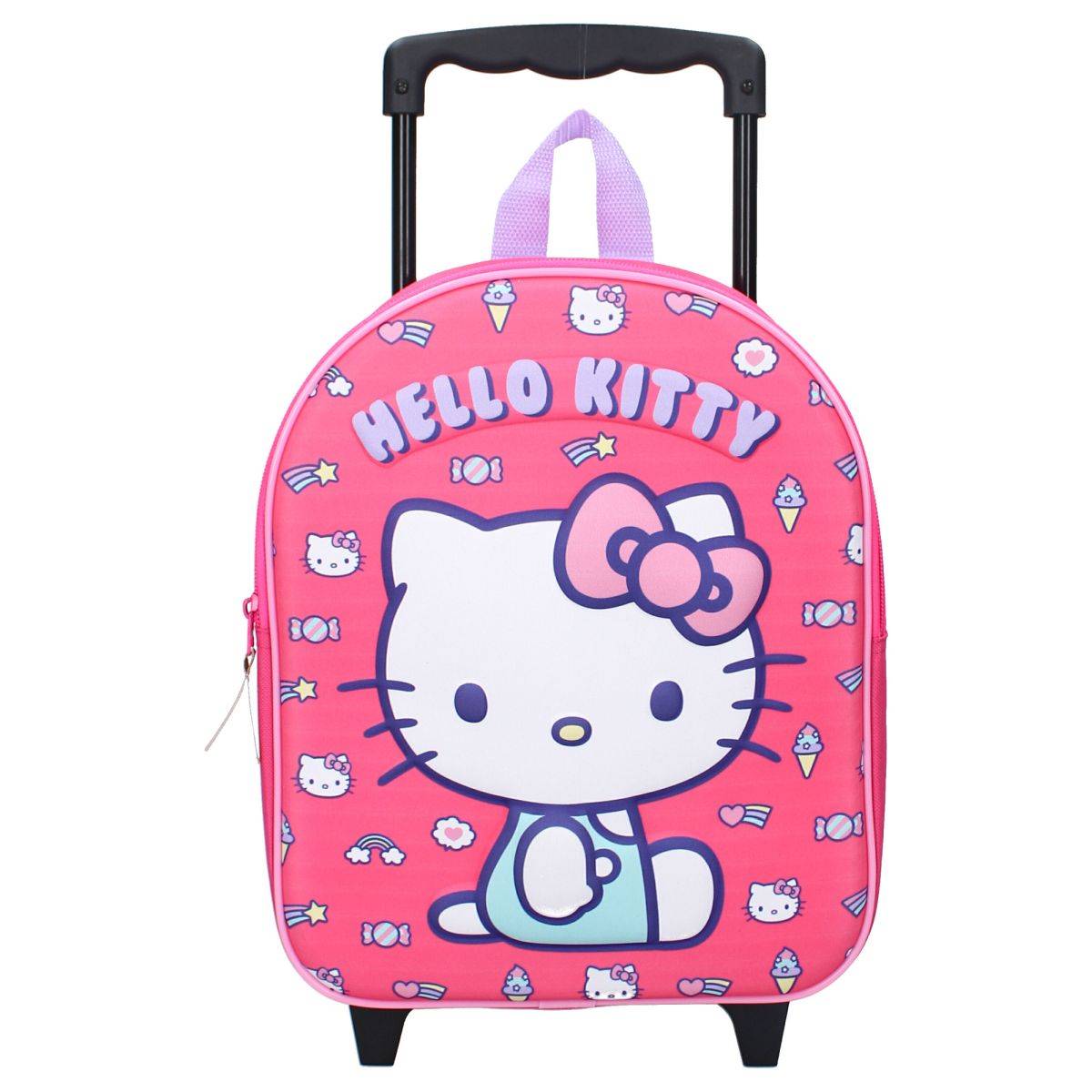 Zaino Trolley 3D Hello Kitty - Trolley rosa con maniglia rimovibile e ruote robuste-1