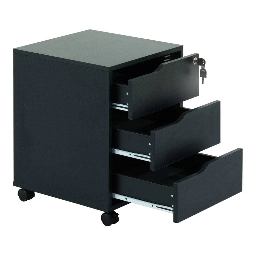 Cassettiera a Tre Cassetti con Ruote per Scrivania Nero-0