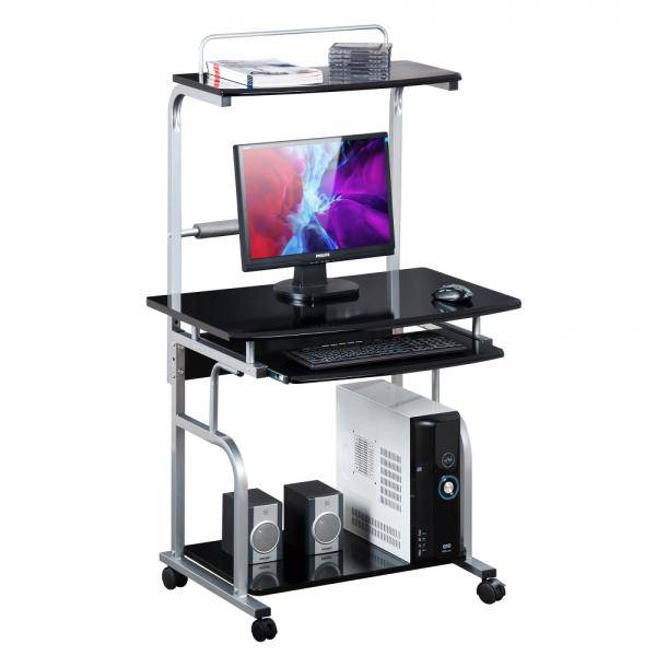 Scrivania Mobile per PC Stampante con Tastiera Estraibile Nero Lucido