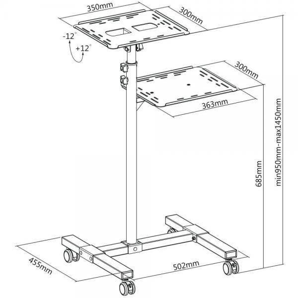 Carrello per Proiettore Notebook Regolabile con Mensola-2