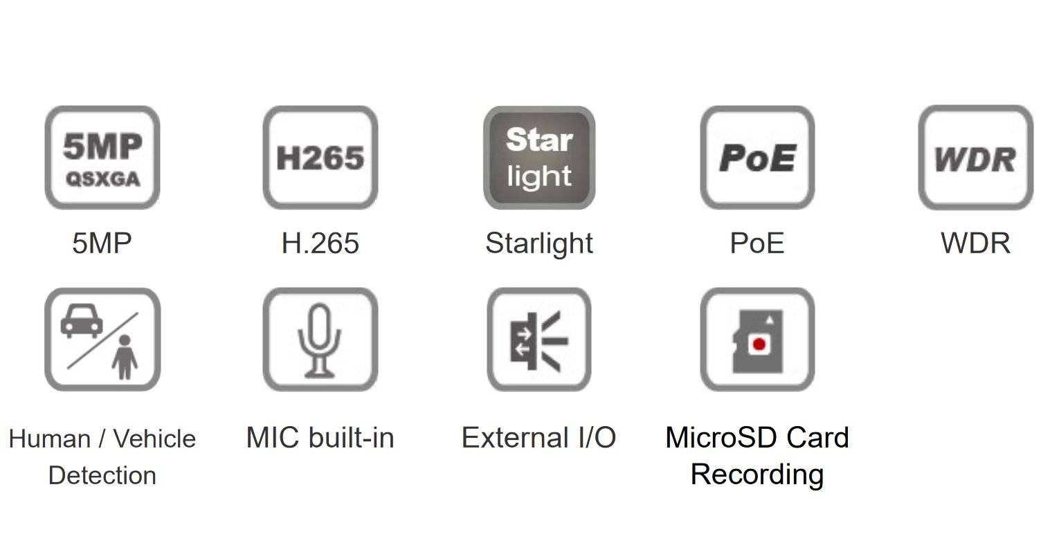 Telecamera IP Bullet IR H.265 da 5MP Rilevamento Basato su AI, DGM5106SVAT-2