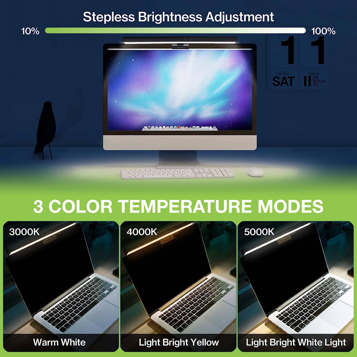 Barra Luminosa per Monitor 66 LED Luce di Lettura USB-C™ con Regolazione Temperatura Colore e Dimmer-3