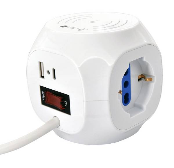 Multipresa a Cubo 4 Posti con USB-A e USB-C™ QC3.0 e Ricarica Wireless
