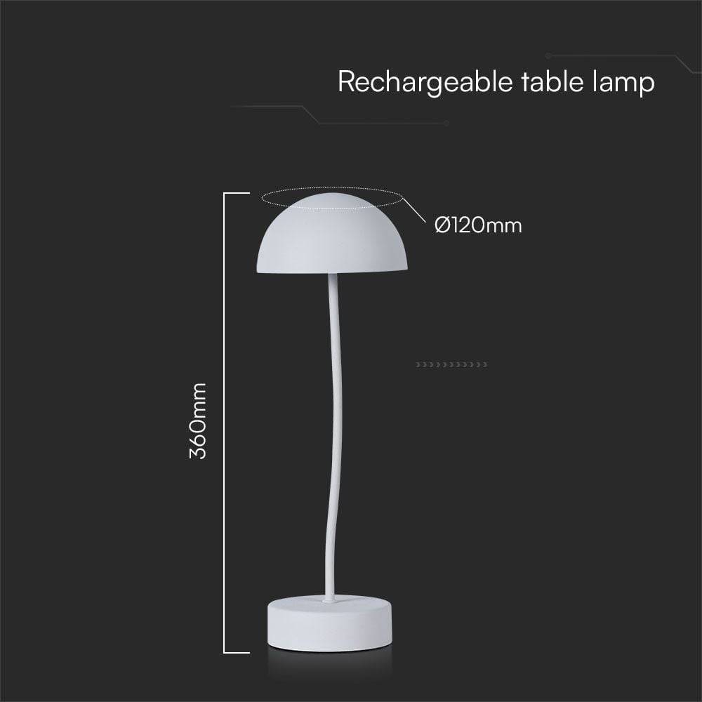 V-TAC Lampada LED da Tavolo 3W Colore Bianco ricaricabile con USB C Touch Dimmerabile 3000K-3