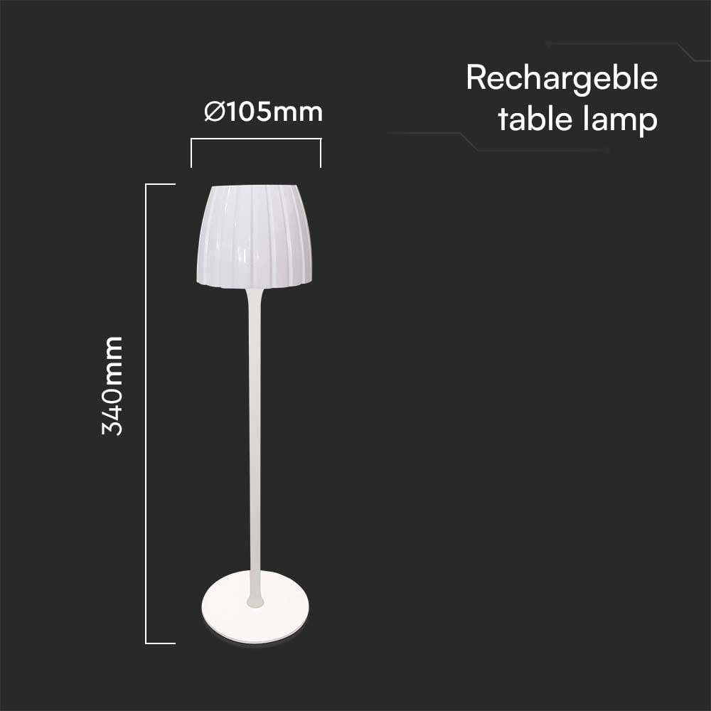 V-TAC Lampada LED da Tavolo 2.7W 105*340mm Bianco Ricaricabile, Touch Dimmerabile 3in1-3