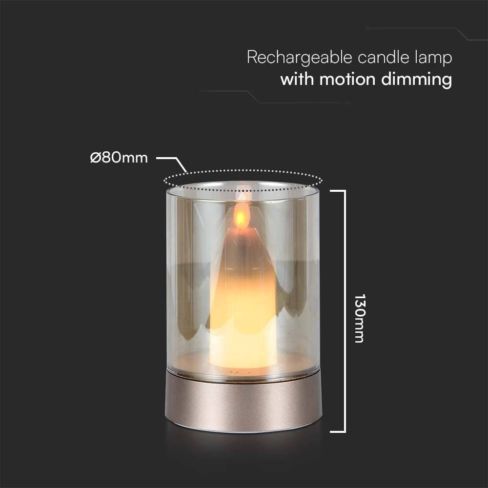 V-TAC Candela LED da Tavolo 2W Batteria 2400mAh Ricaricabile USB Oro 3000K-3