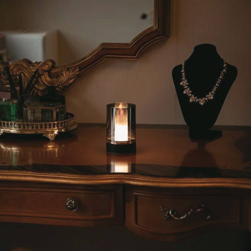 V-TAC Lampada da Tavolo LED 2W dal Design a Candela, Ricaricabile, Vetro Fumé 3000K-1