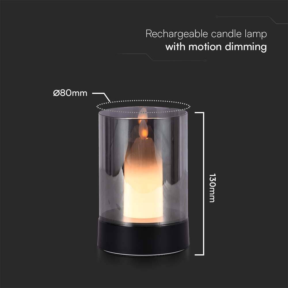 V-TAC Lampada da Tavolo LED 2W dal Design a Candela, Ricaricabile, Vetro Fumé 3000K-3