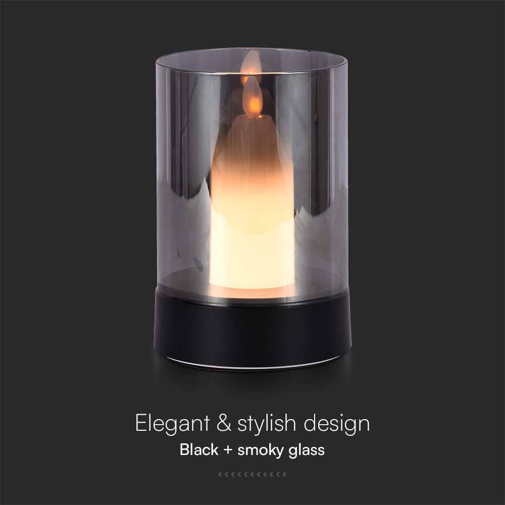 V-TAC Lampada da Tavolo LED 2W dal Design a Candela, Ricaricabile, Vetro Fumé 3000K-4