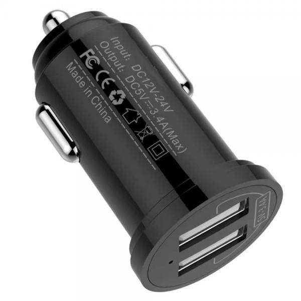 Mini Caricatore da Auto 2 Porte USB-A 17W/3.4A Nero-2