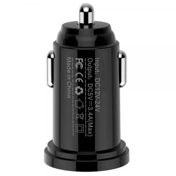 Mini Caricatore da Auto 2 Porte USB-A 17W/3.4A Nero-3