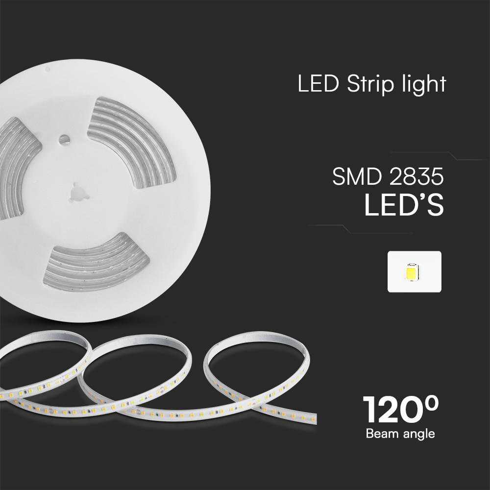 V-TAC Strip LED 220V SMD2835 10.5W/m 10m 120 LED/m con Spina 3000K IP65 10mm-3