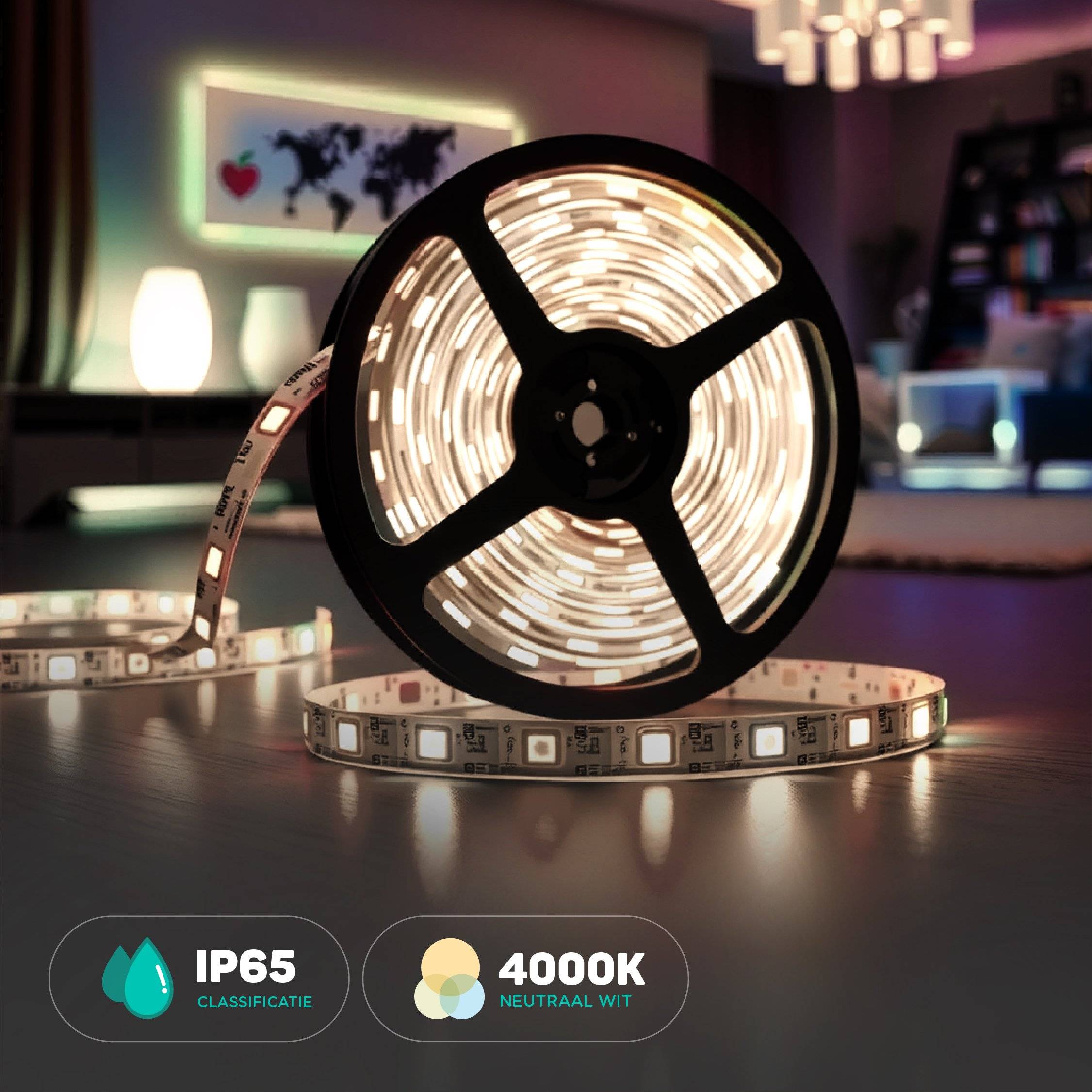 V-TAC Strip LED 220V SMD2025 12.5W/m 5m 286 LED/m effetto COB con Spina 4000K IP65 10mm-0