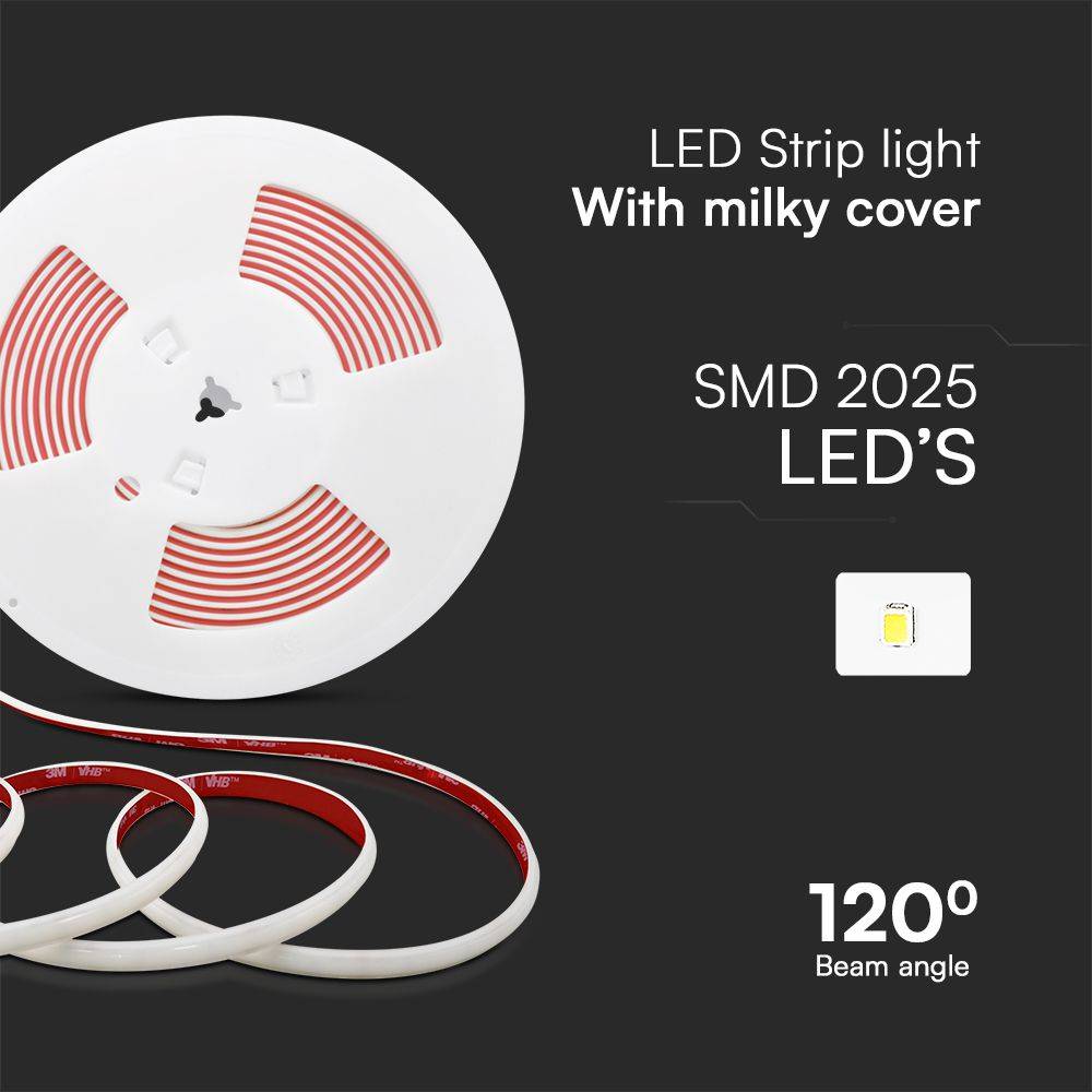 V-TAC Strip LED 220V SMD2025 12.5W/m 5m 286 LED/m effetto COB con Spina 3000K IP65 10mm-2